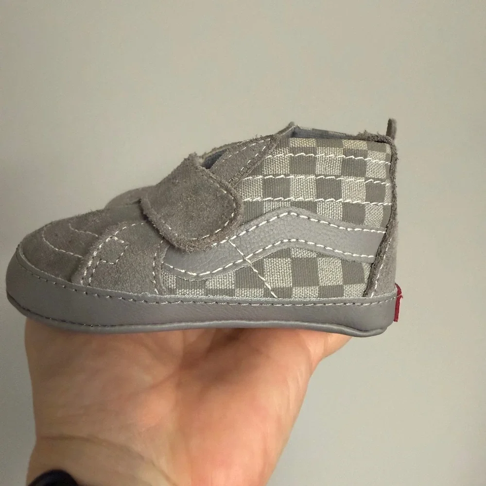 Vans Sk8-Hi Crib Shoes Grey Checkerboard Infant Size 3.0 Soft Sole Sneakers